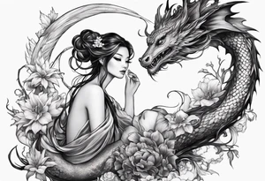 fairy nymph with a dragon friend tattoo idea