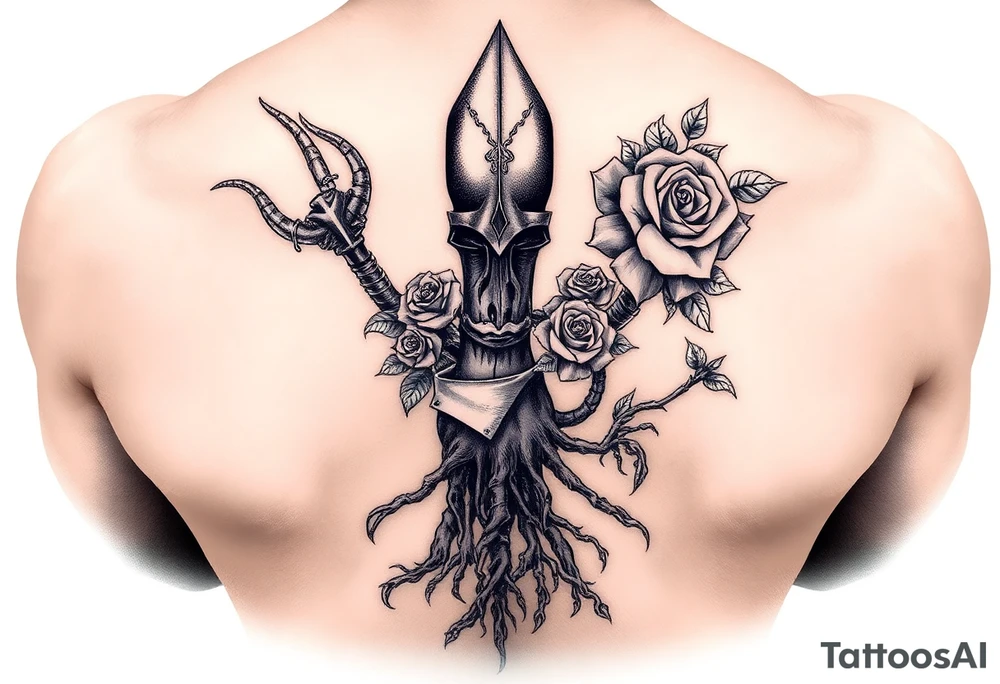 Gods hand, squid, knight with roses and tree roots rolling dice tattoo idea