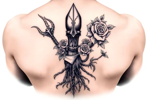 Gods hand, squid, knight with roses and tree roots rolling dice tattoo idea