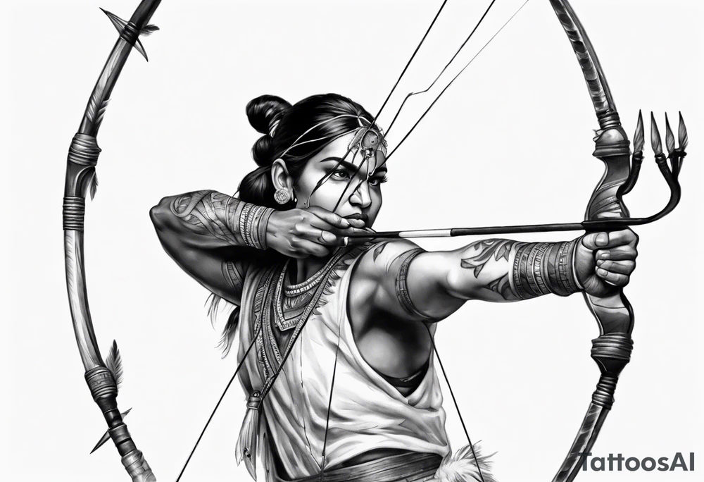 indian archer aiming towards you realism tattoo idea
