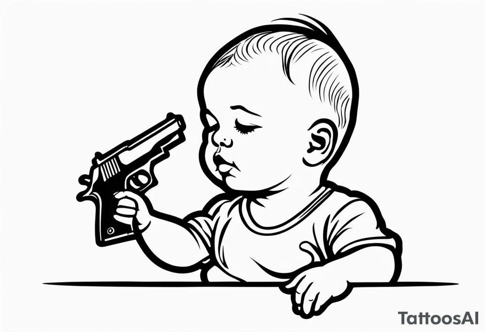 Baby tries to kill himself by pointing a gun at his own head tattoo idea