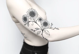 Bohemian, hippie sunflowers/mandalas growing along a swirly vine tattoo idea