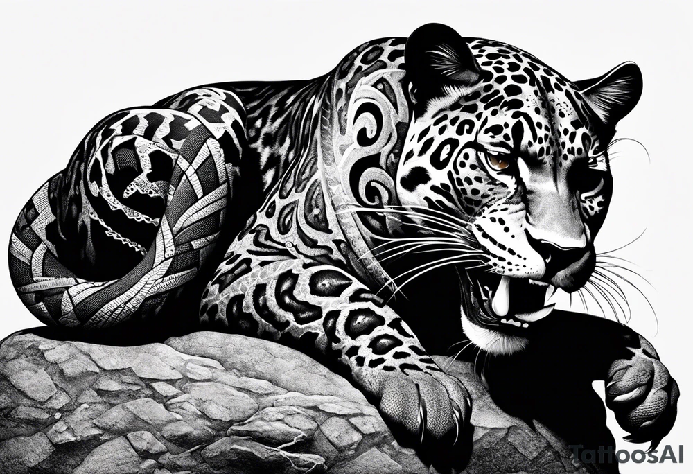 aztec black jaguar with snake tattoo idea