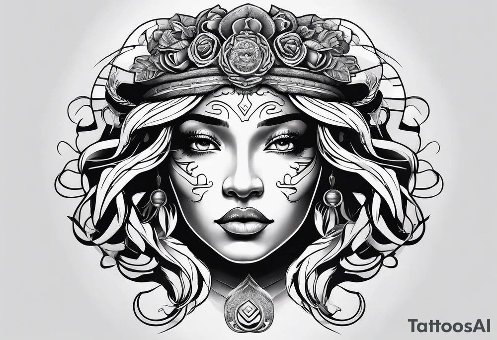 Indigenous woman as medusa tattoo idea