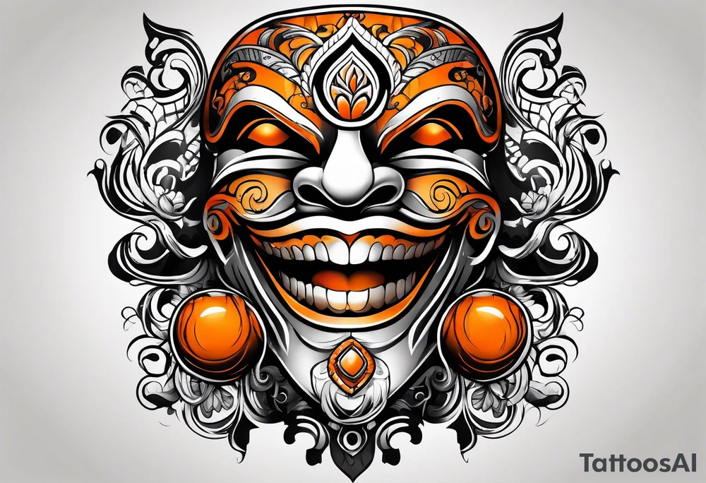 Laughing mask that is orange and black tattoo idea