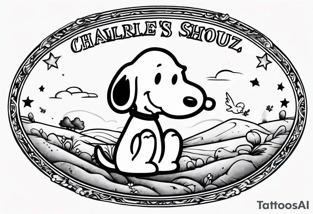 A postage stamp of snoopy and Woodstock tattoo idea