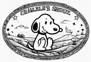 A postage stamp of snoopy and Woodstock tattoo idea