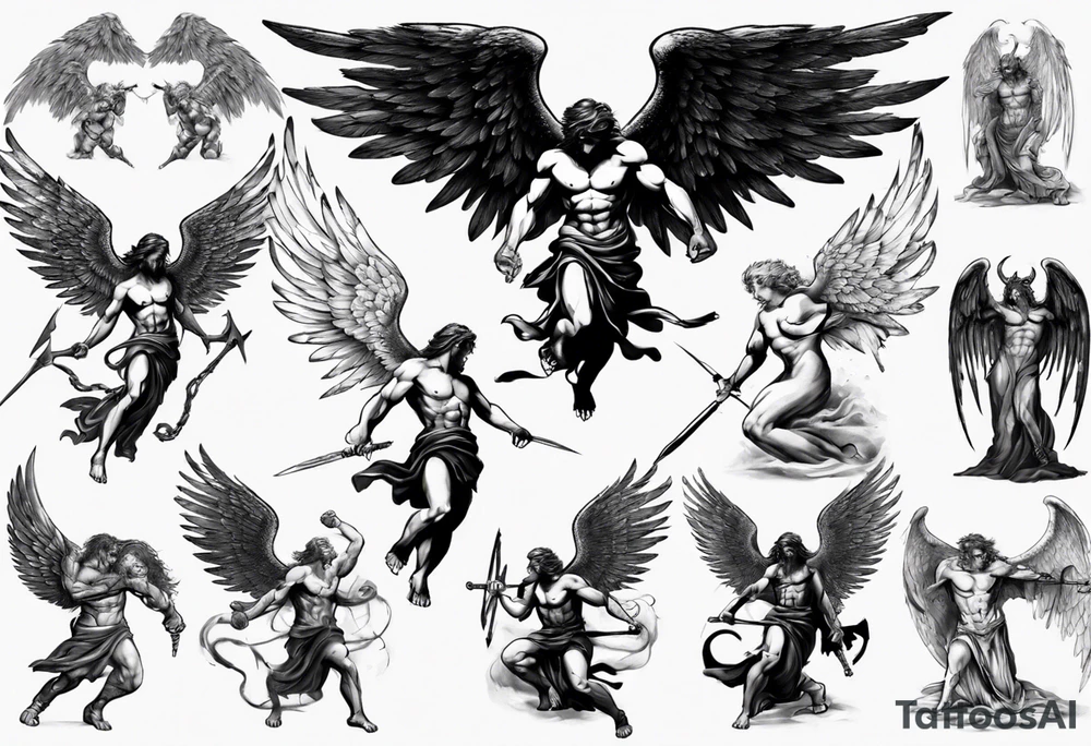biblical angels 
fighting demons tattoo idea