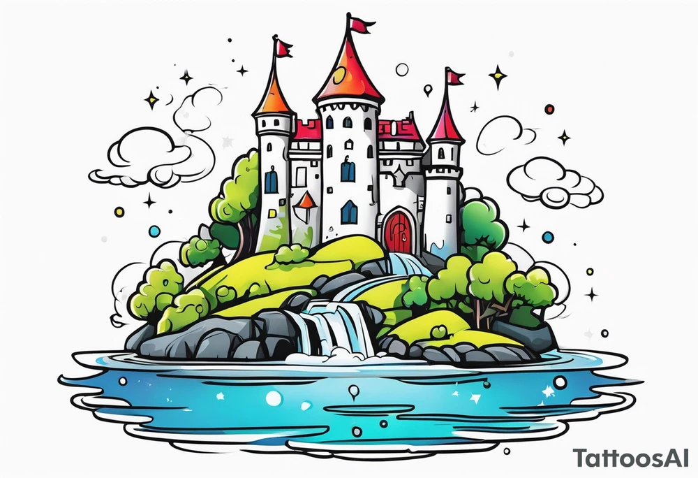 a castle floating on a small crystal tattoo idea