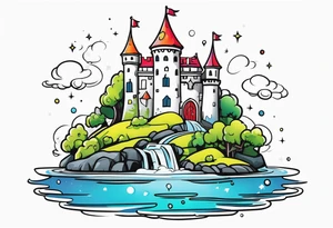 a castle floating on a small crystal tattoo idea