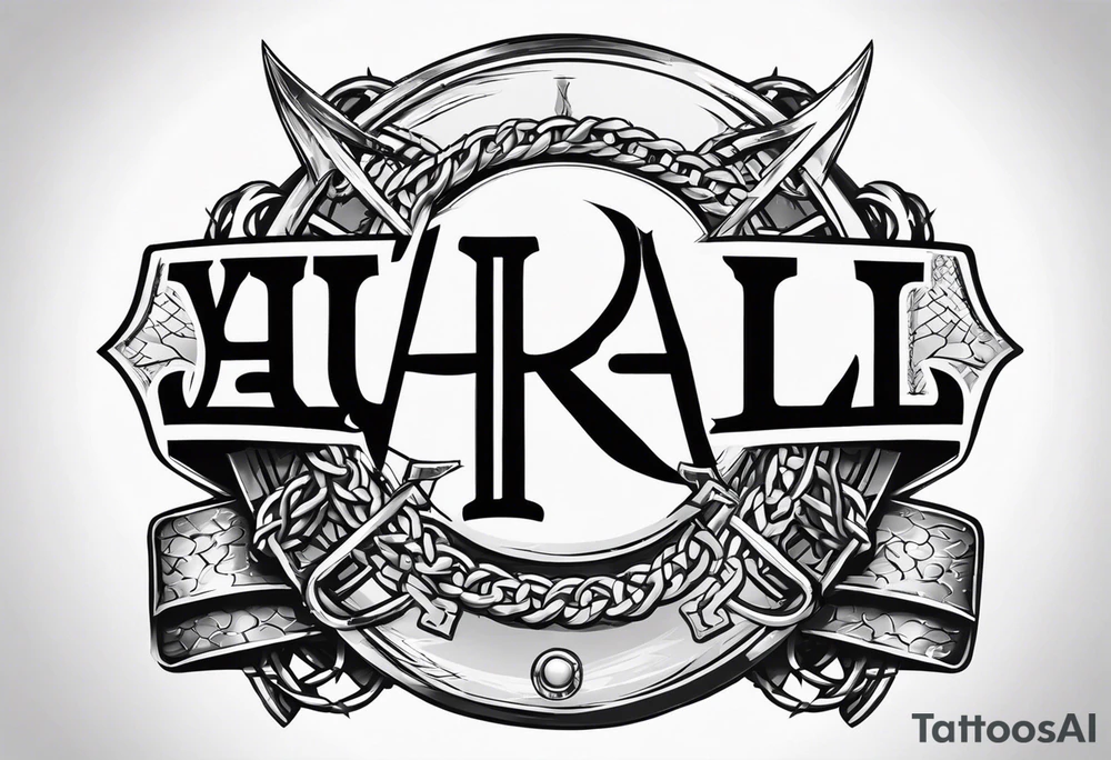 Valhalla round shield axe barbed wire chains tattoo idea