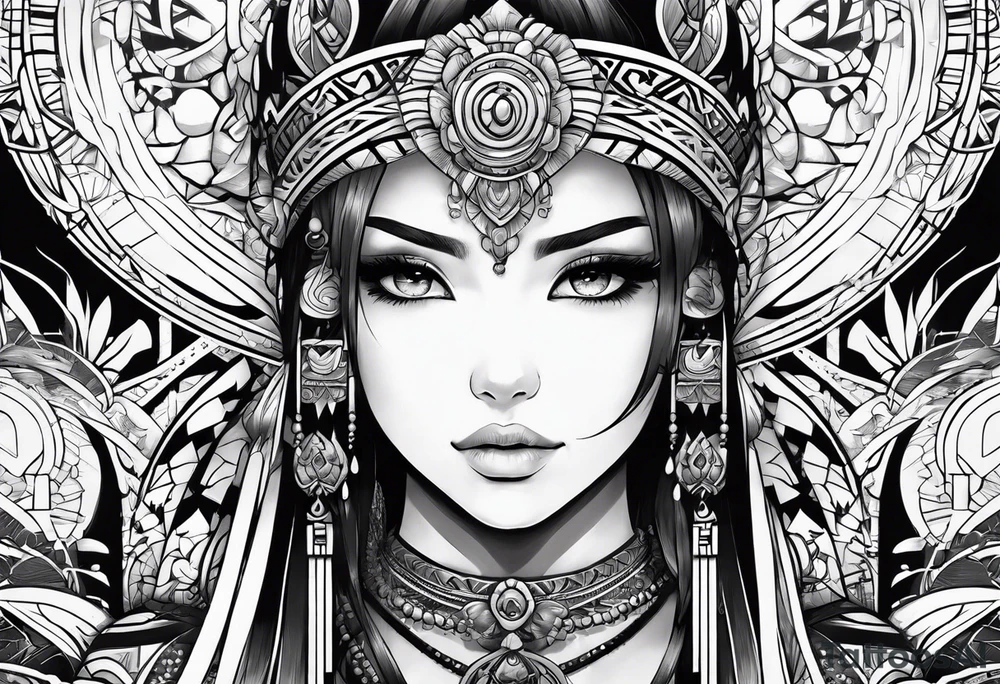 neo-tribal anime girl tattoo idea