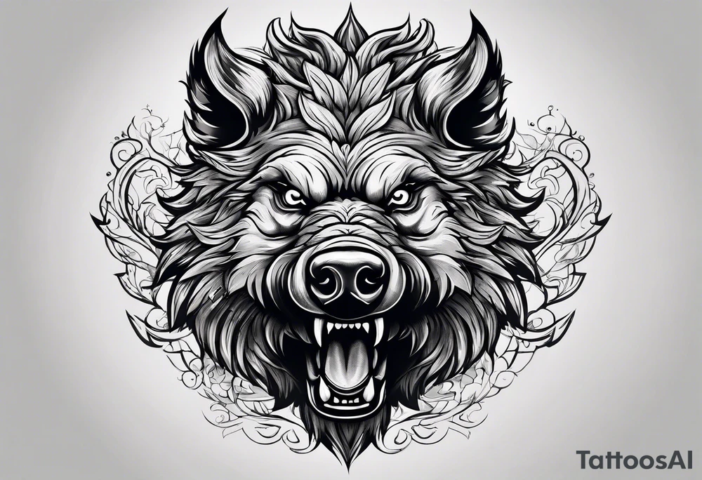 angry boar from front tattoo idea