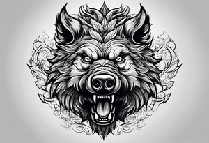 angry boar from front tattoo idea