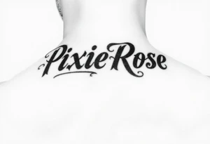 "PixieRose" in a gangsters Chicano calligraphy style font 
Tattoo idea above a man's eyebrow tattoo idea