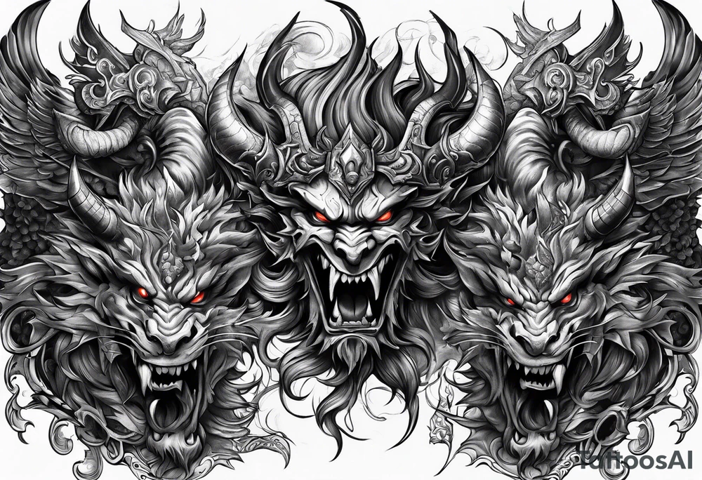 demons fighting tattoo idea