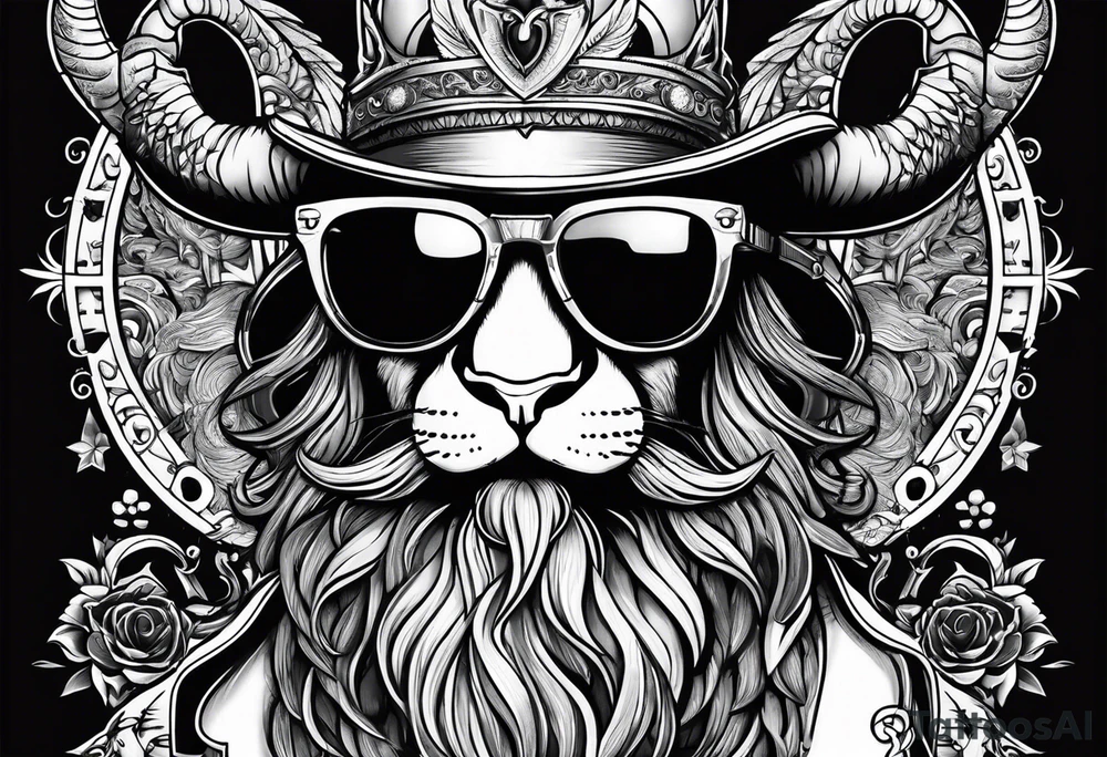 capricorn with beard and sunglasses tattoo idea