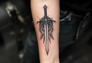 Momentum mori engraved on the sword of the angel of death tattoo idea