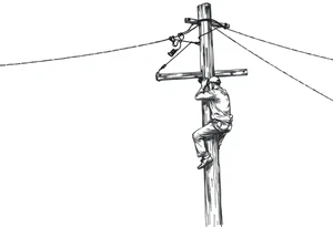 power lineman climbing a wooden 12kv pole. Make the pole a cross that has a hidden resemblance to god. tattoo idea