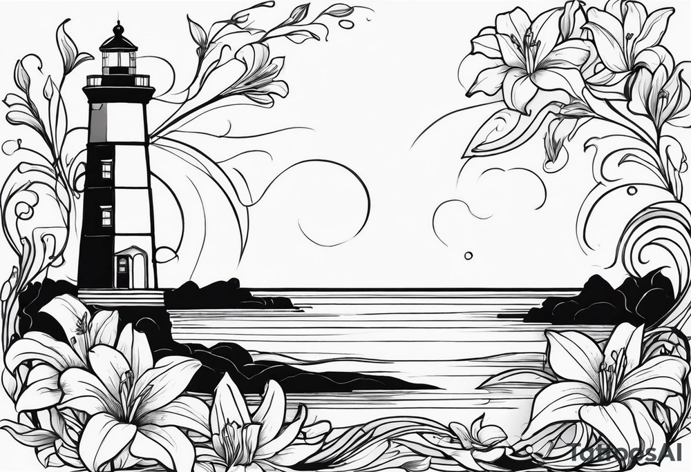 A light house with a lily flower in the bottom and christian imagery would be nice and the flowers should be a bit subtle as it is for a man tattoo idea