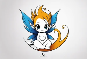 A fairy with a tail inspired by the logo of the show called Fairy Tail in a fetal position leaning in no additional ears or background tattoo idea