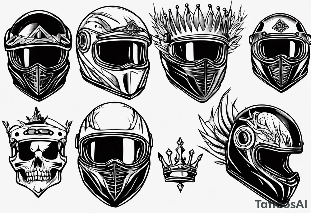 motorbike helmet with a crown on top tattoo idea