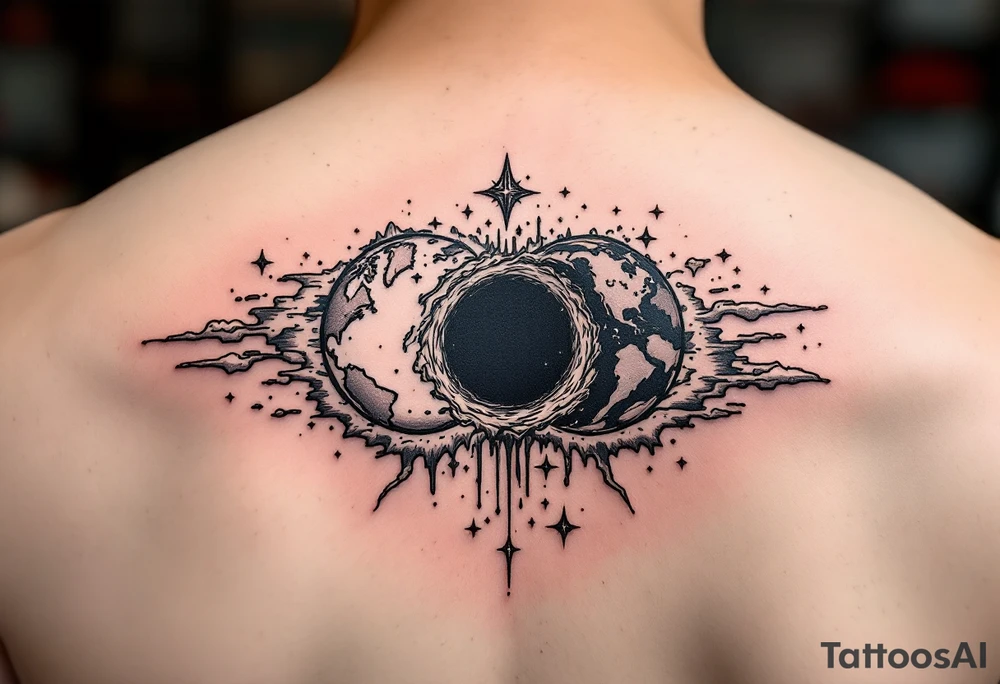 2 different worlds on both sides of a black hole tattoo idea