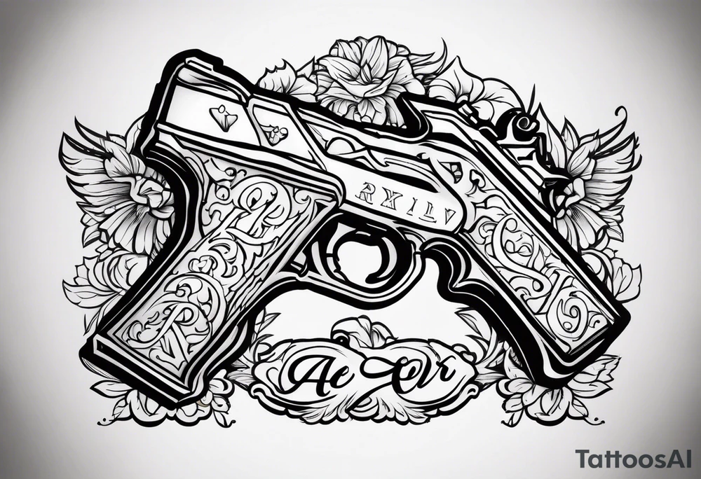 The letters AR with pistols on each side tattoo idea