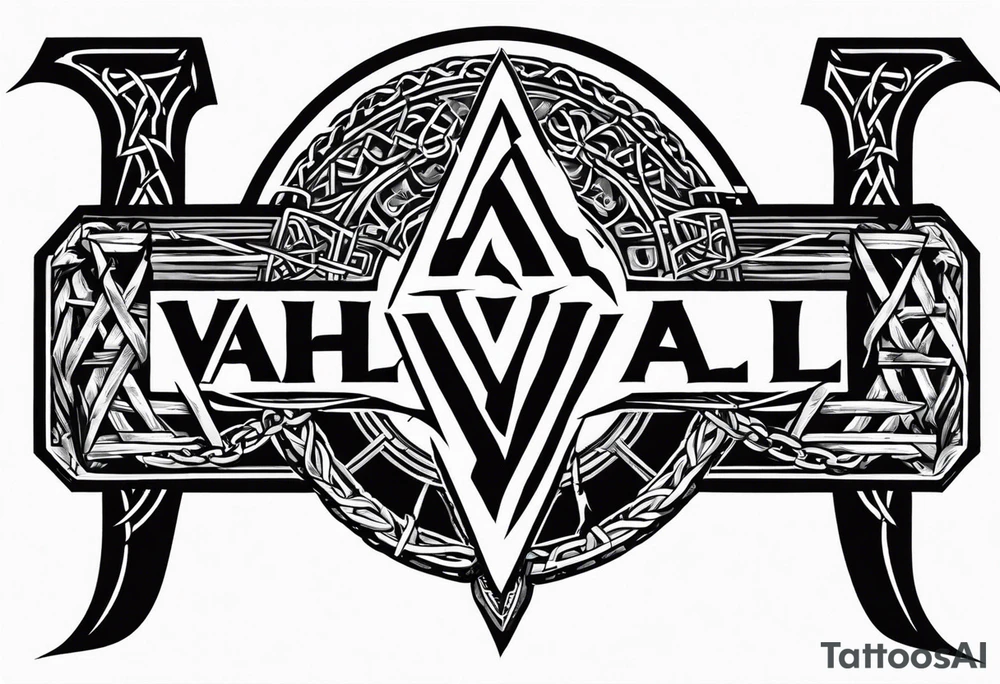 Valhalla sword shield axe barbed wire chains valknut fire tattoo idea Valhalla sword shield axe barbed wire chains valknut fire tattoo idea