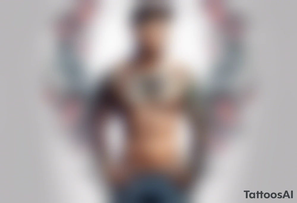 standing man with cross missing from his chest tattoo idea