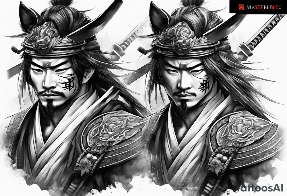 Samurai with fox mask full sleeve tattoo idea