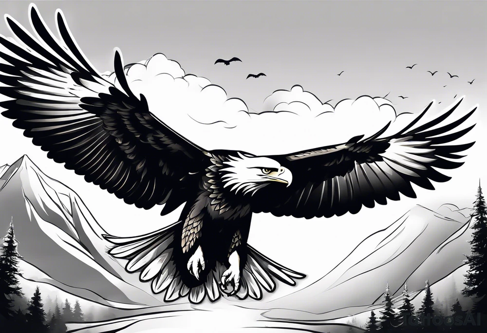 An eagle flying straight with wings out, no legs showing tattoo idea