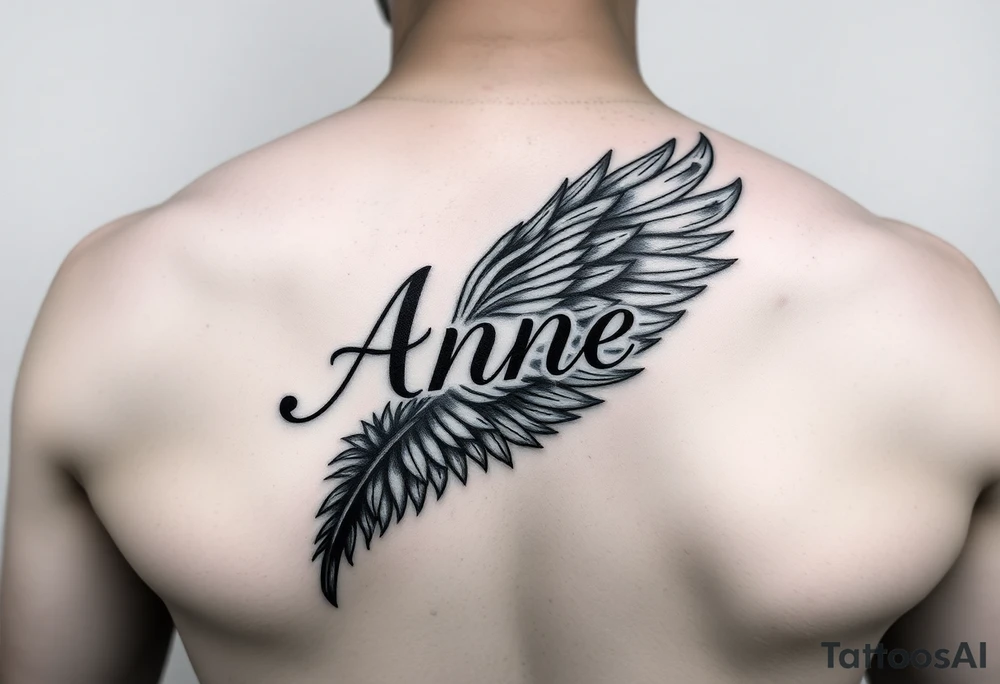 the name Anne in a phoenix feather tattoo idea