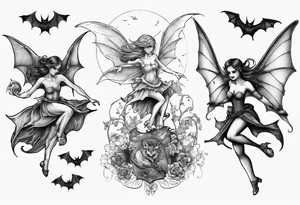 Fairy riding on a giant bat tattoo idea