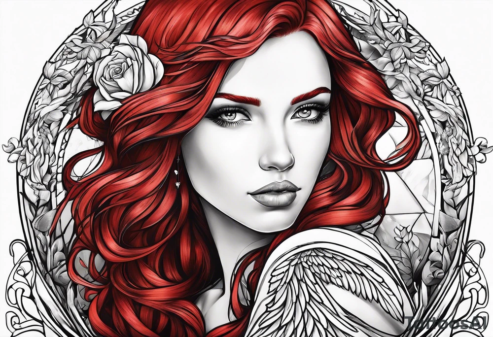 beautiful red hair angel girl tattoo idea