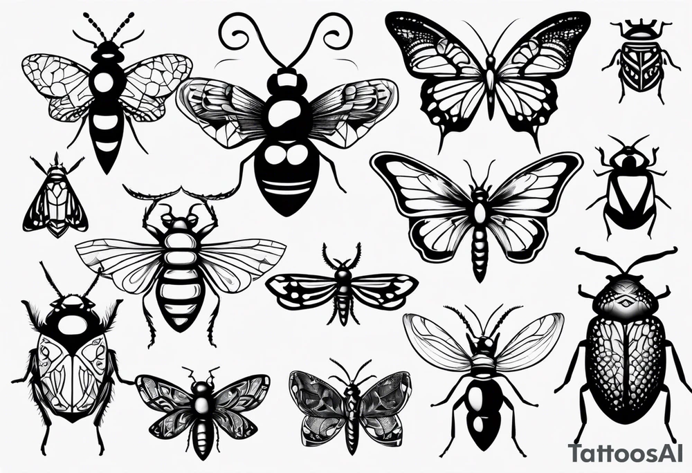 Variety of Bugs flash sheet tattoos tattoo idea