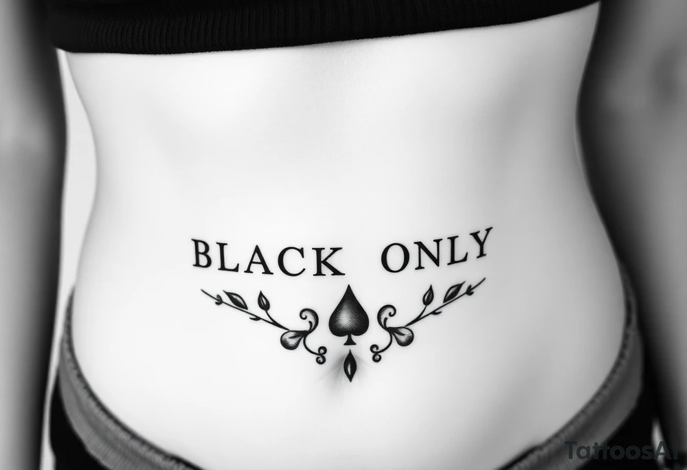 text reading "BLACK ONLY" across a womb tattoo decorated with spades tattoo idea