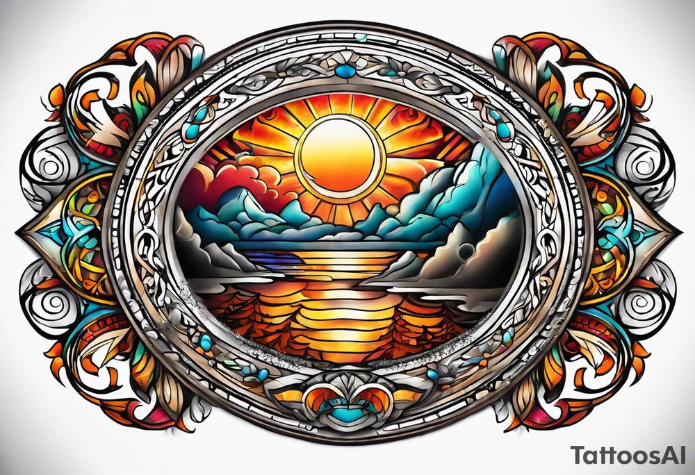 Thigh Sun Catcher oval tattoo idea