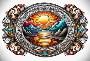 Thigh Sun Catcher oval tattoo idea
