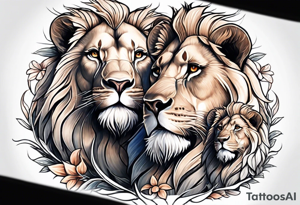 Father lion with two cub lions tattoo idea
