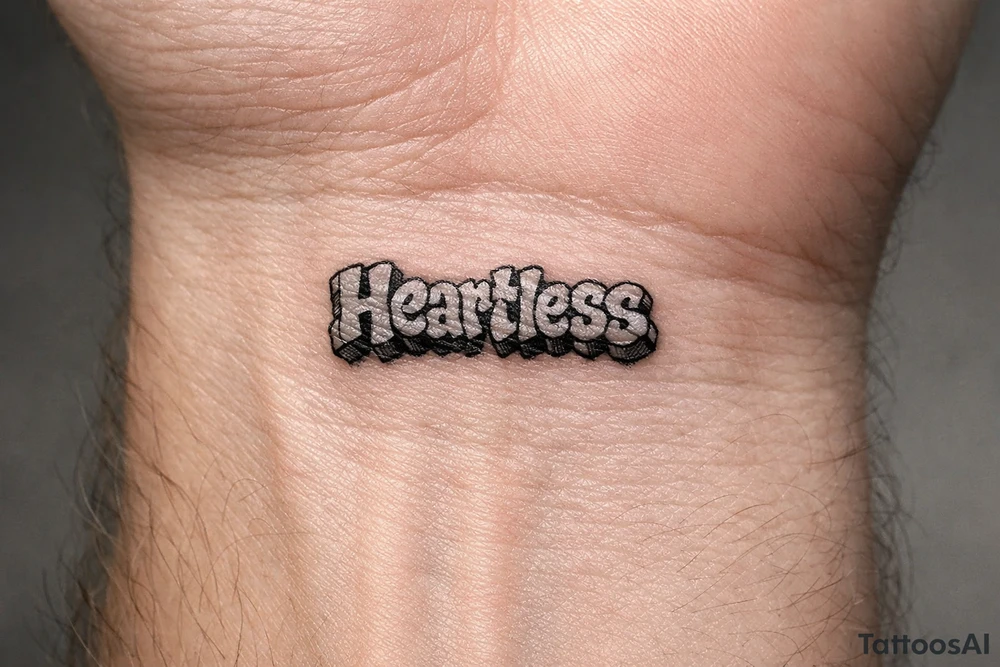 show me a tattoo of heartless with bubble letters tattoo idea