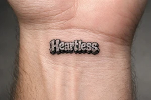 show me a tattoo of heartless with bubble letters tattoo idea