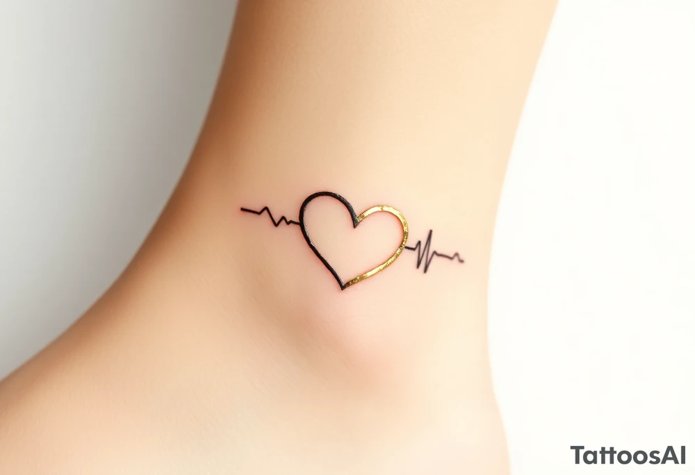 A heartbeat line wrapping around a delicate infinity symbol, colored in silver with glowing accents of gold, representing eternal love. tattoo idea