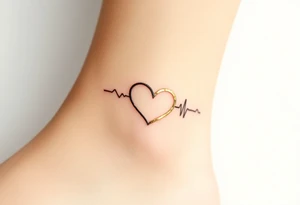 A heartbeat line wrapping around a delicate infinity symbol, colored in silver with glowing accents of gold, representing eternal love. tattoo idea