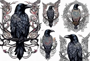 world tree with a raven and urnes style knotwork sleeve tattoo tattoo idea