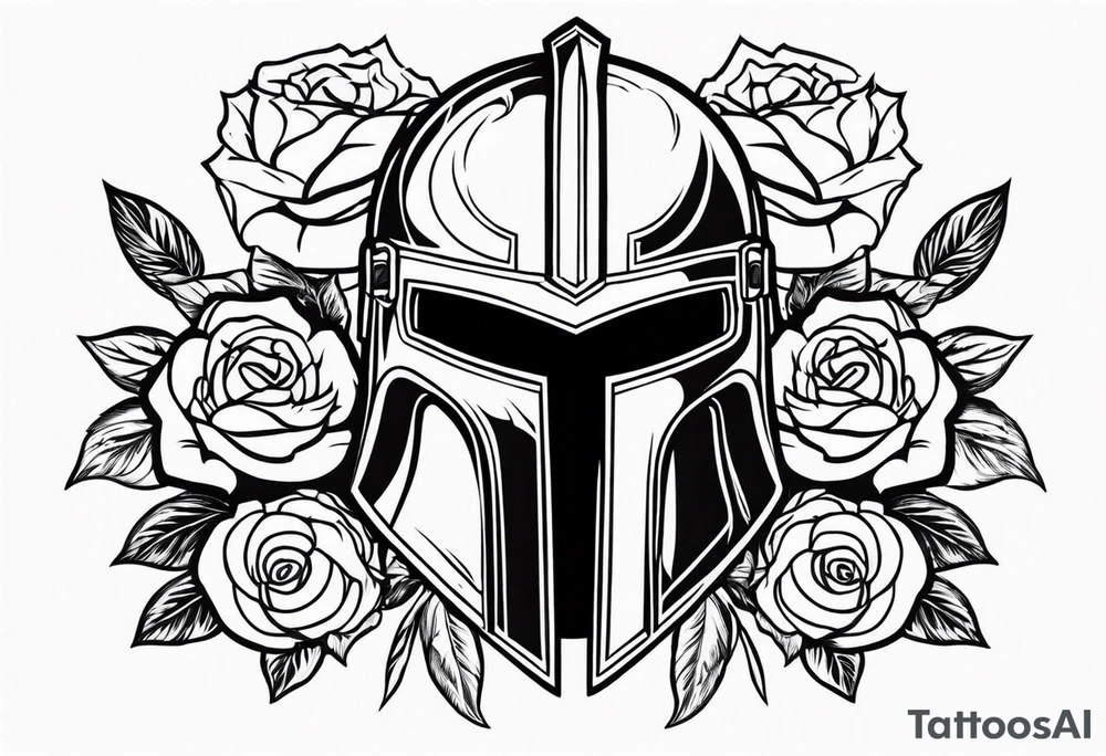 spartan helmet with roses tattoo idea