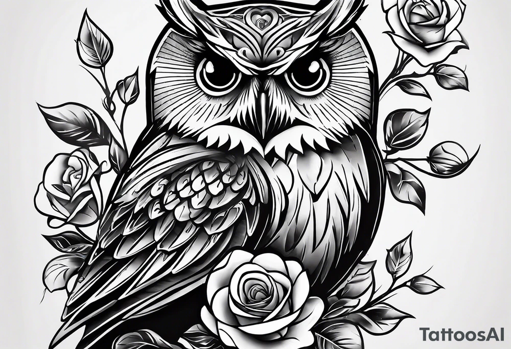 An owl, a rose, “but the greatest of these is love” tattoo idea