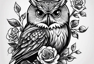 An owl, a rose, “but the greatest of these is love” tattoo idea