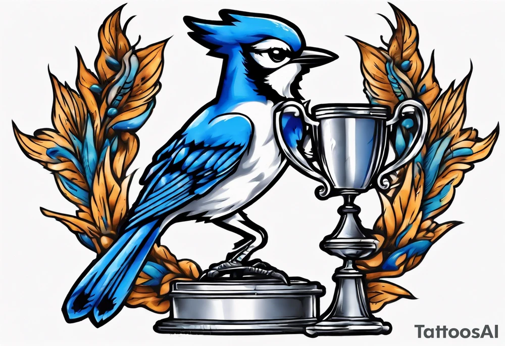bluejay holding a trophy tattoo idea
