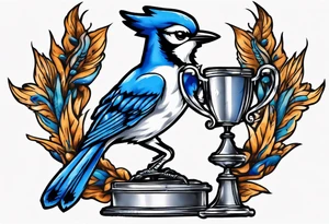 bluejay holding a trophy tattoo idea